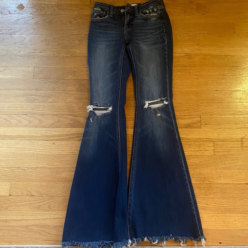 Flying Monkey Dark Blue Distressed Flare Jeans size 23z36 Excellent condition!
